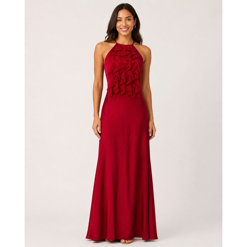 WHBM White House Black Market Red Ruffle Halter Maxi Dress Size 6